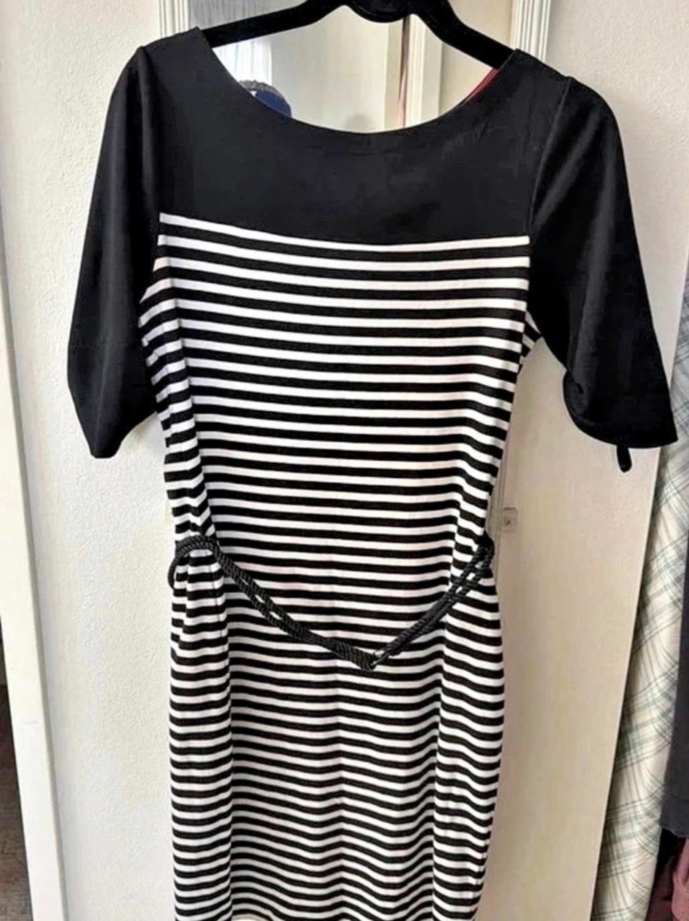 Lauren Ralph Lauren Striped Midi Dress in Black & White Size Large